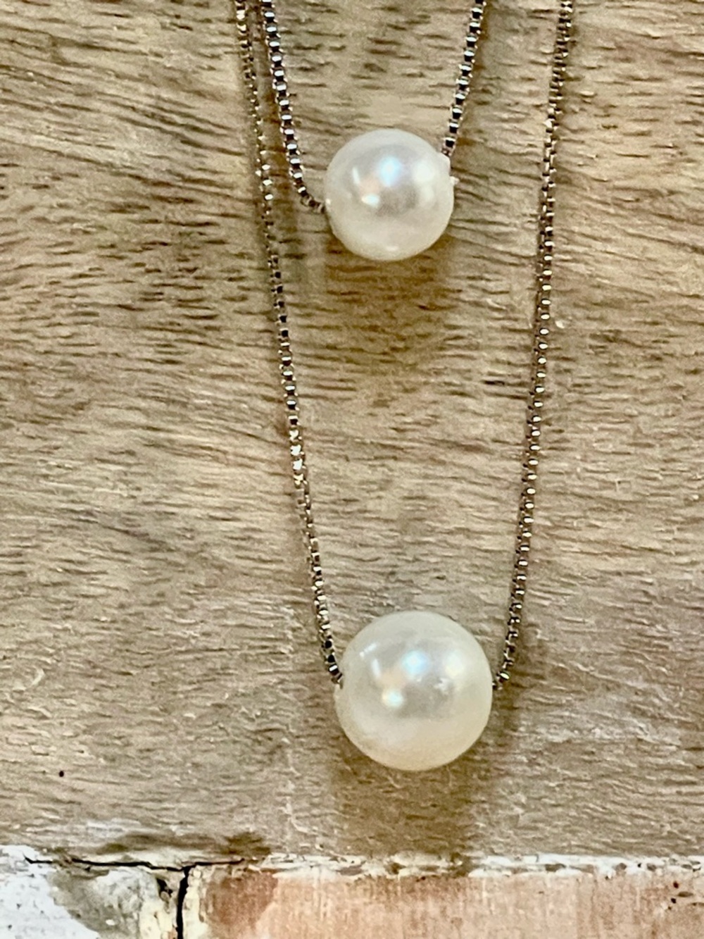 Sterling Silver Double Pearl Pendant Necklace - White Pearls - Picture 3 of 4